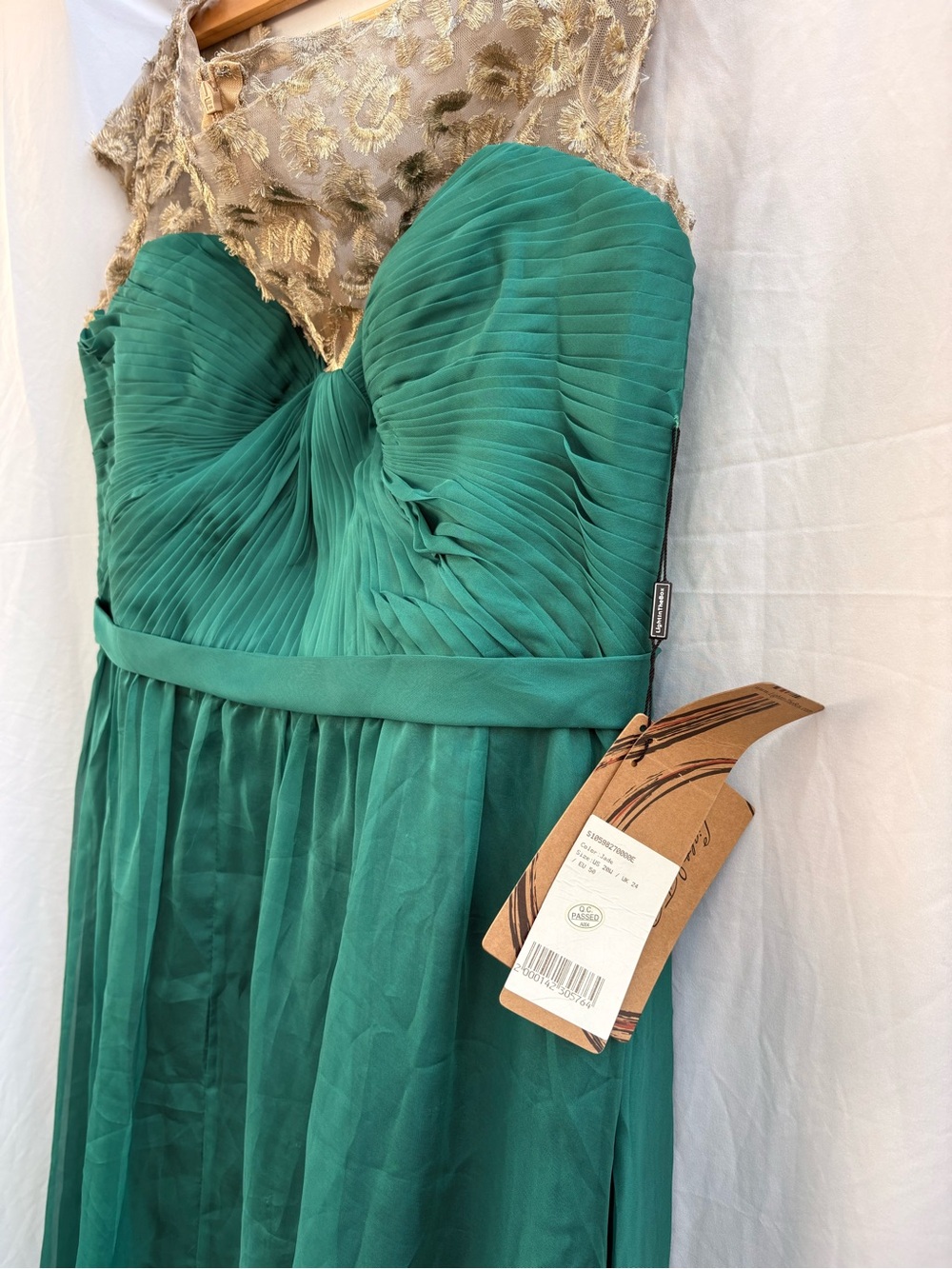 Emerald Green Pleated Chiffon Evening Dress 20w